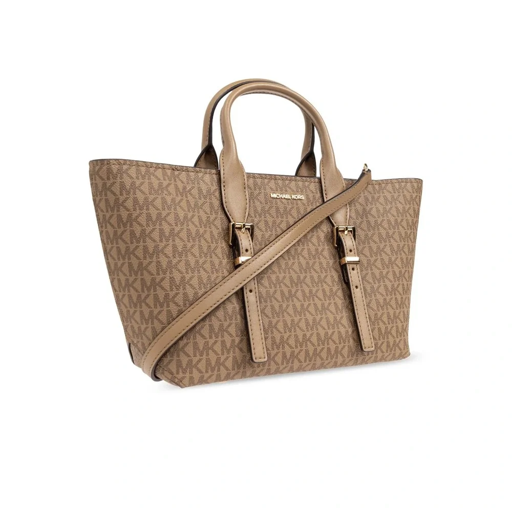 NEW MICHAEL Michael Kors Moore‎ Medium Signature Logo Leather Satchel in Husk